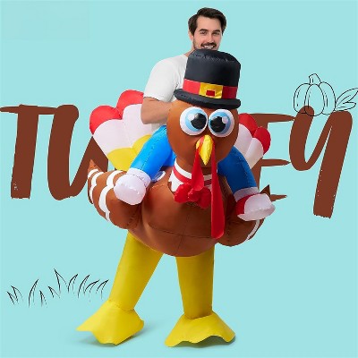 Joyfy Thanksgiving Ride-on Turkey Inflatable Costume, Blow up Costume for Halloween Thanksgiving Cosplay Outdoors Party Decoration