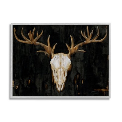 Stupell Industries Deer Antlers Skull Dark Rustic Framed Giclee Art
