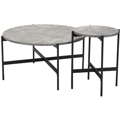 Gray and Black Round MDF and Steel Coffee Table Set