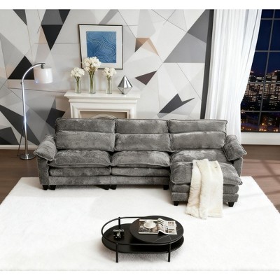 TiramisuBest L Shape Chenille Modular Sectional Sofa with Ottoman Deep Seat Cloud Couch Memory Foam Cushions and 5 Pillows, 120"*32"*38.3"