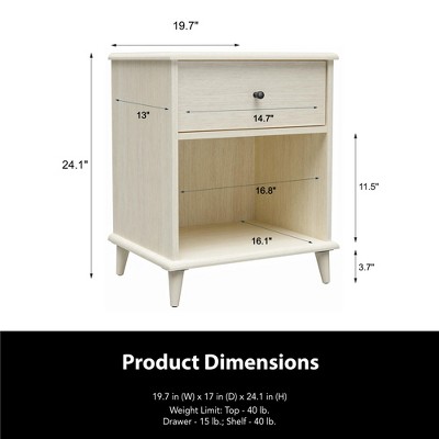 Ivory Oak Mid-Century Modern 1-Drawer Nightstand