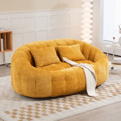 MOONMISS Giant Bean Bag Chair Couch, 57''W Oversized Bean Bag Sofa with Foam Filler, Lazy Loveseat Chair with 2 Pillows for Living Room
