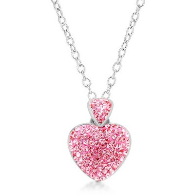 Chanteur Hypoallergenic Kids Jewelry Accessories Heart Pink Crystal White Gold Palladium Plating Necklace Pendant