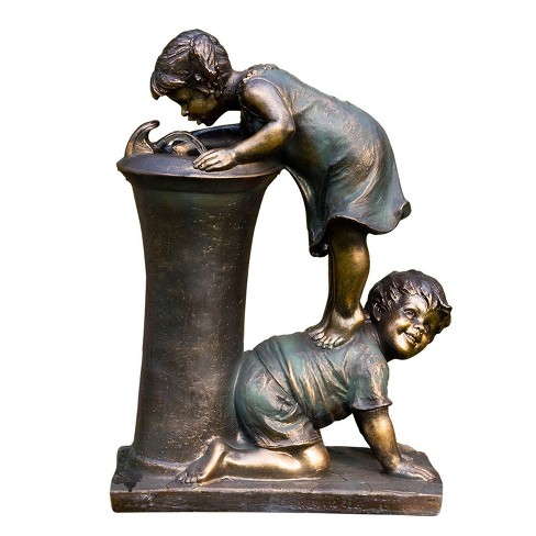 27" Indoor/outdoor Girl And Boy Drinking Water Fountain Yard Décor Bronze - Alpine Corporation : Target
