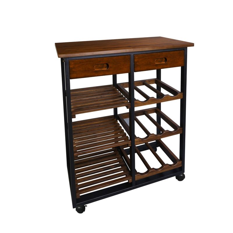 28&#34; Solid Wood Rolling Kitchen Cart with Wine Rack and Drawer Dark Brown - Flora Home, 2 of 14