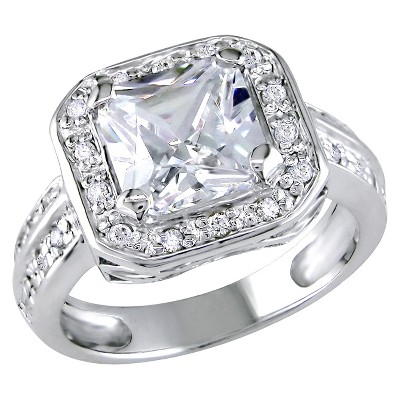 5 3/5 CT. T.W. Octagon Cubic Zirconia 4-Prong Set Engagement Ring in Sterling Silver - 7 - White 