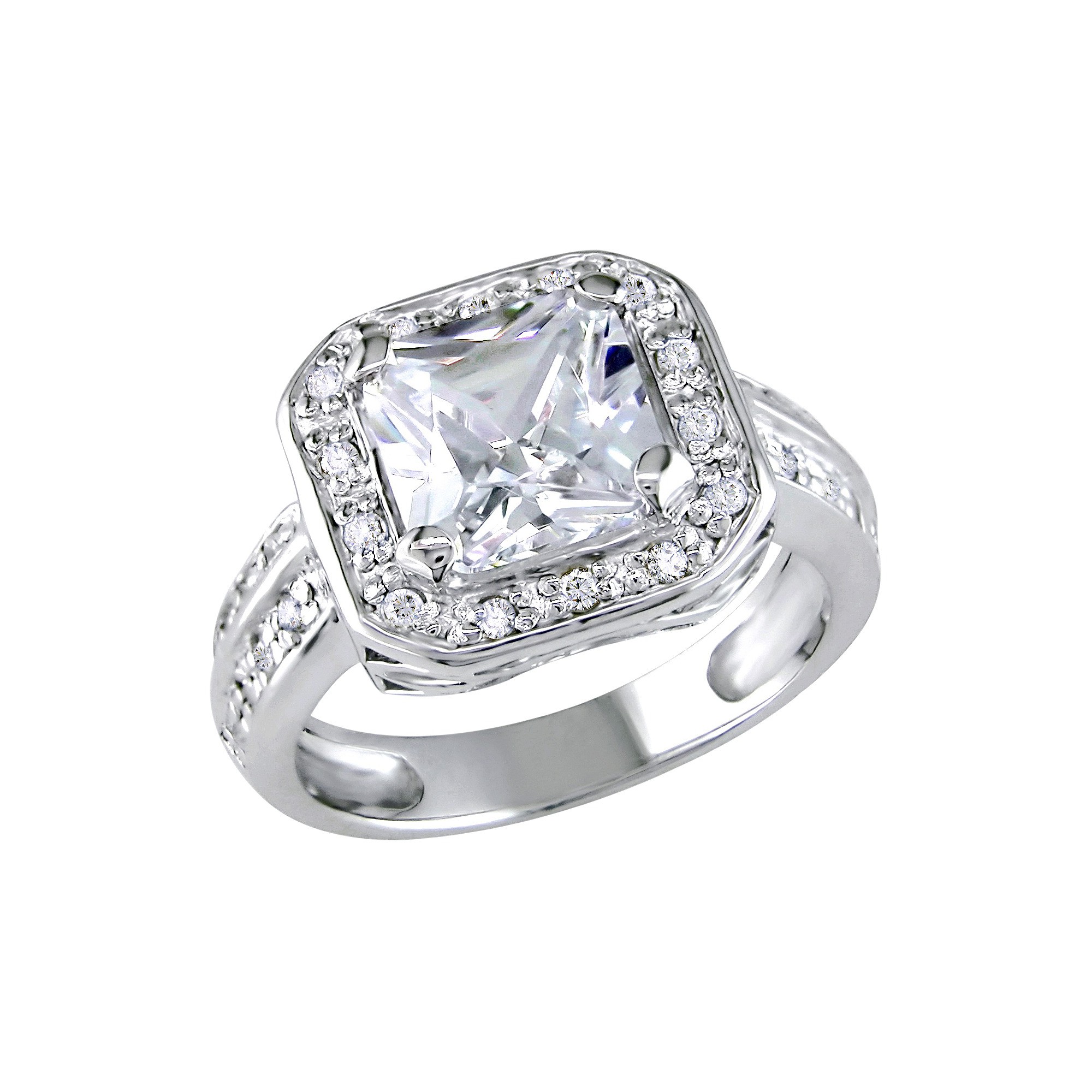 5 3/5 CT. T.W. Octagon Cubic Zirconia 4-Prong Set Engagement Ring in Sterling Silver - 8 - White, Women's