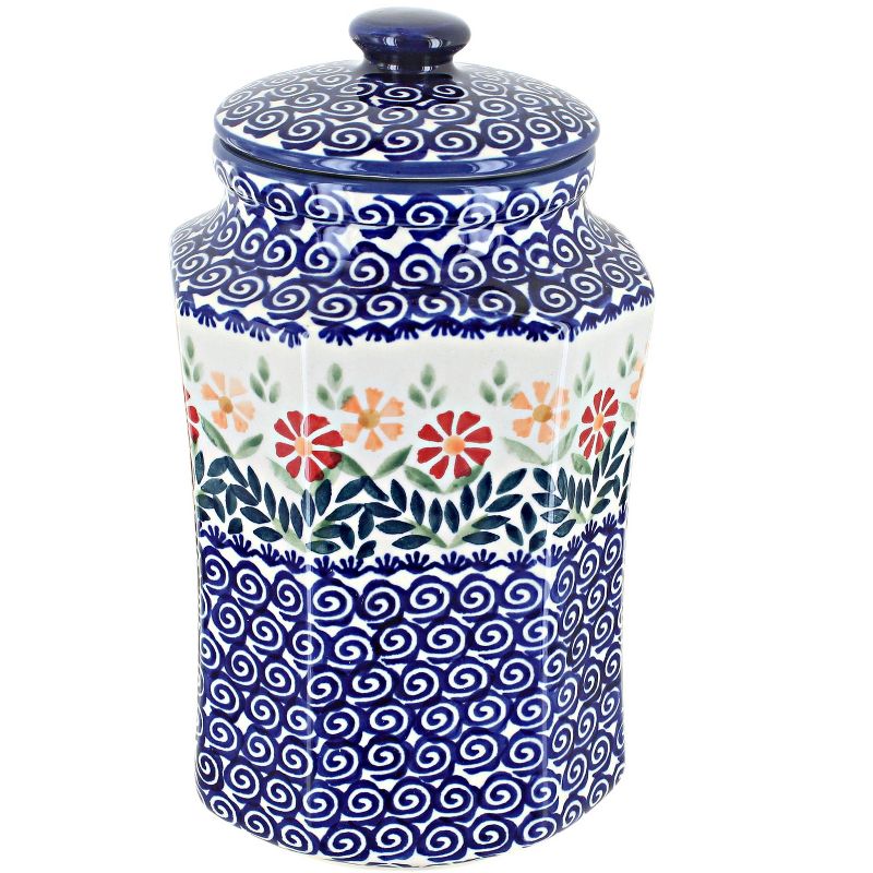 Blue Rose Polish Pottery Garden Bouquet Small Canister with Seal, 1 of 2
