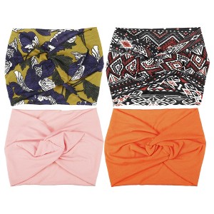 Unique Bargains Women's Widening Knotted Headwrap Orange Pink Purple Yellow Black Red 4 Pcs - 1 of 4