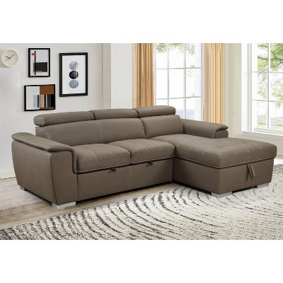 VYNXARIA 97 inch Convertible Sectional Sofa with Storage Chaise,Contemporary L-shaped Sleeper Corner Sectional Sofa with a Pull-Out Bed ,Brown