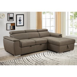 VYNXARIA 97 inch Convertible Sectional Sofa with Storage Chaise,Contemporary L-shaped Sleeper Corner Sectional Sofa with a Pull-Out Bed ,Brown - 1 of 4