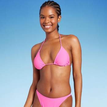 Women's Ribbed Triangle Bikini Top - Wild Fable™ Blue/green/pink Striped M  : Target