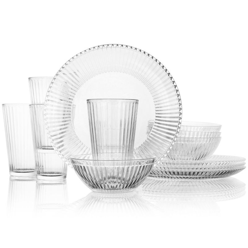 Gibson Home Clearview Stripes 12 Piece Embossed Glass Dinnerware Set, 2 of 10