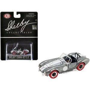 Shelby Cobra 427 S/C Raw Metal with White Stripes and Red Tires "Shelby Collectibles" Series 1/64 Diecast Model Car by ACME - 1 of 3