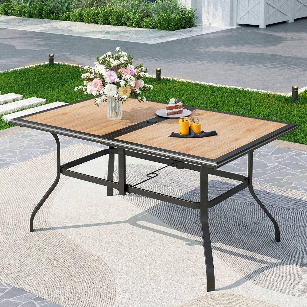 Outdoor Rectangle Dining Table with Steel Frame & 1.57 Umbrella Hole - Captiva Designs