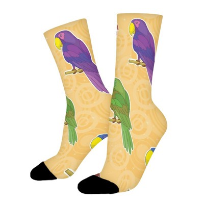 Colorful Parrots Women Printed Crew Socks Funny Funky Socks Soft Polyester Novelty Gifts for Artists Men