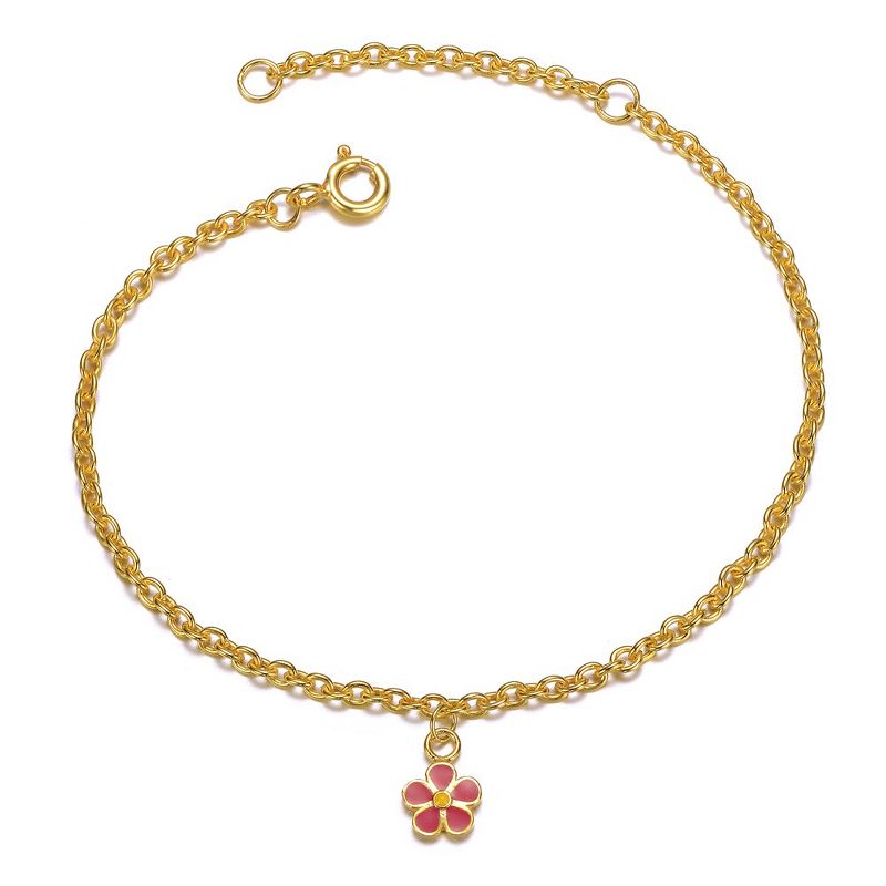 14k Gold Plated Fuchsia-pink Daisy Flower Drop Charm Bracelet, 1 of 3