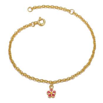 14k Gold Plated Fuchsia-pink Daisy Flower Drop Charm Bracelet