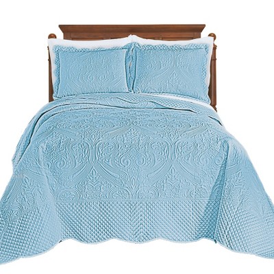 Collections Etc Luxe Textured Diamond Design Scalloped Edge Oversize Bedspread