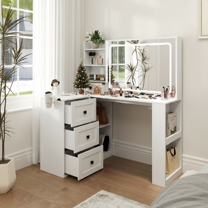 FONTOI 47.2"W Makeup Vanity Desk with Lights and 3 Large Drawers and Adjustable Mirror for Bedroom Dressing Room, White, 47.24"*26.61"*53.54" - 1 of 4