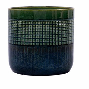 SpassWay 10" Dia Outdoor Indoor Ceramic Planter Pot Decorative Planter with Drainage Hole Patio Flower Pot - 1 of 4