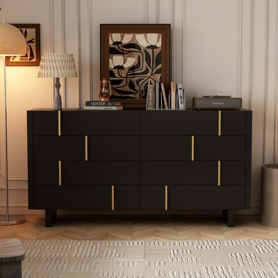 FUFU&GAGA Modern Minimalist Style Horizontal Dresser Black Eight Drawer Cabinet Elegant Home Storage