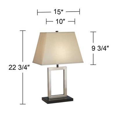 Modern Brushed Nickel Geometric Table Lamp with Beige Fabric Shade