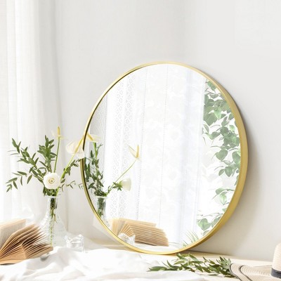 Round Mirror, Bathroom Mirror for Wall, Metal Frame, Easy to Install Ink Black