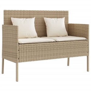 vidaXL Beige Poly Rattan Patio Bench with Cushions - Outdoor Loveseat for Garden, Deck, Poolside - Weather-Resistant Storage Furniture - 1 of 4