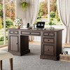 Dyonery 60" Rustic Executive Office Desk with Drawers and File Cabinet Embossed Texture Wood Home Office Desk,Workspace for Work Study Writing - 2 of 4