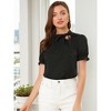 INSPIRE CHIC Women's Bow Tie Neck Solid Color Elastic Cuffs Elegant Office Short Sleeve Blouse - 2 of 4