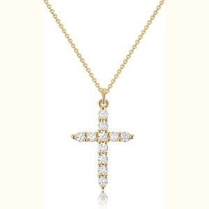 14K Gold Plated Crown Cross Pendant Necklace Non Tarnish Religious Gift B CZ Cross, Gold - 1 of 4