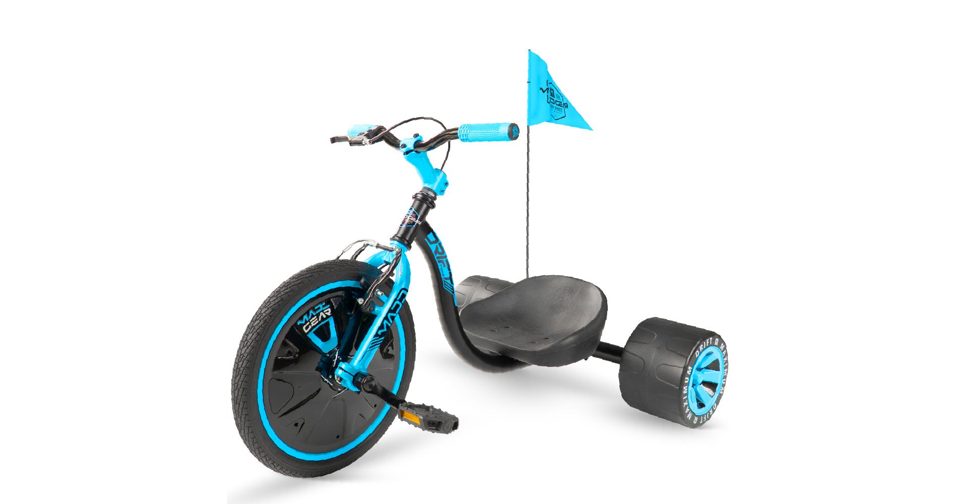 Drift Trike for Kids Ages 5+ with Adjustable Seat and Big 16" Front Wheel – Madd Gear Ride-On - Black Blue