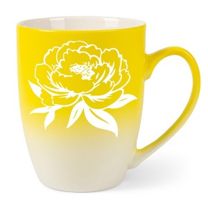 Elanze Designs Botanical Floral Nature Coffee Cup Mug 12 Ounce Ceramic With Ombre Gradient Elegant Minimalist Peony Flower Silhouette Yellow and White - 1 of 4