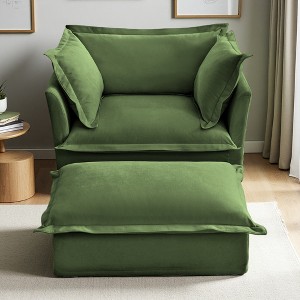 2-Piece Corduroy Armchair + Ottoman Set with Deep Seats - 1 of 4