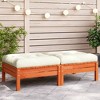 vidaXL Patio Footstools with Cushions - 2 Piece Solid Pine Wood, Wax Brown, Outdoor Modular Ottoman Set for Garden, Terrace, Patio - 24.8"x24.8"x11.2" - 2 of 4