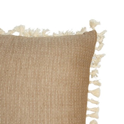 Handwoven Light Brown Cotton Reversible Throw Pillow with Tassels