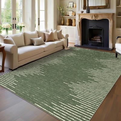Modern Geometric Striped Area Rug Low Pile Non Slip Farmhouse Carpet