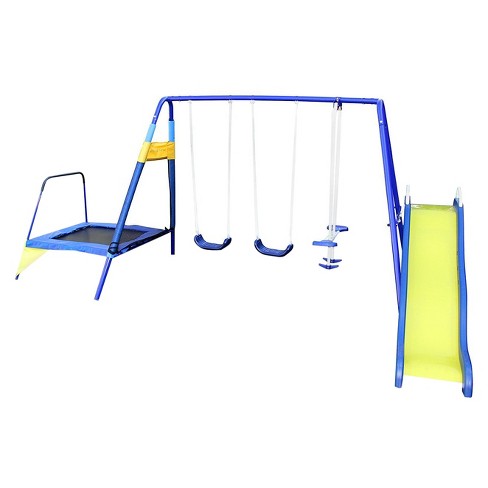 Sportspower Almansor Metal Swing Slide And Trampoline Set Blue Yellow