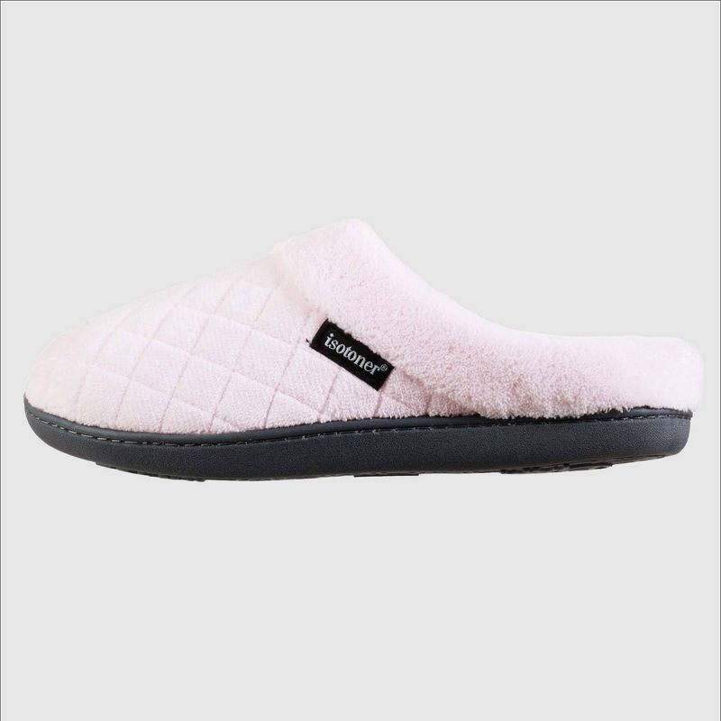 Isotoner Women's Diamond Quilted Microterry Hoodback Slippers - Light Pink, 2 of 7