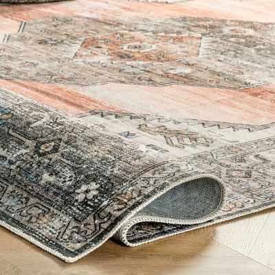 Peach Medallion Easy-Care Synthetic Rectangular Rug