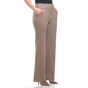 Rekkuna Women's Pull-On Wide Leg Dress Pants – Mid-Rise Stretch Slacks with Front Pockets and Flattering Fit - 1 of 4