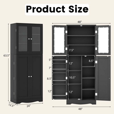 Black Tall Kitchen Pantry Storage Cabinet with Glass Doors