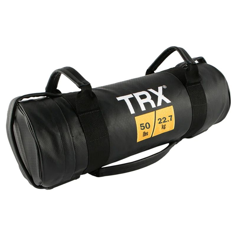 TRX Power Bag 50 Pound Indoor Outdoor Multipurpose Moisture-Resistant Vinyl Prefilled Weighted Exercise Training Gym Sandbag with 5 Handles, Black, 1 of 7