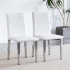 TiramisuBest Set of 2 White PU Leather Dining Chairs with Silver Metal Legs, Modern Minimalist Upholstered Chairs for Dining, Kitchen, or Cafe - 2 of 4