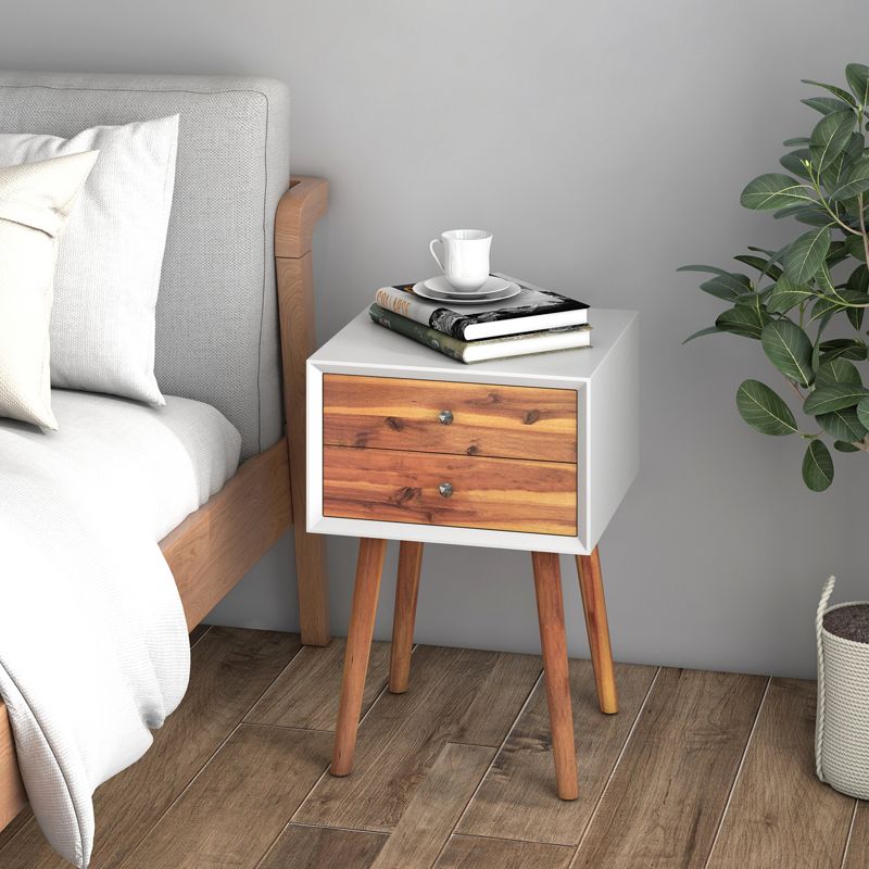 Costway End Table W/Drawers and Storage Wooden Mid-Century Accent Side Table Multipurpose for Bedroom, Living Room Home Furniture Nightstand, 3 of 11