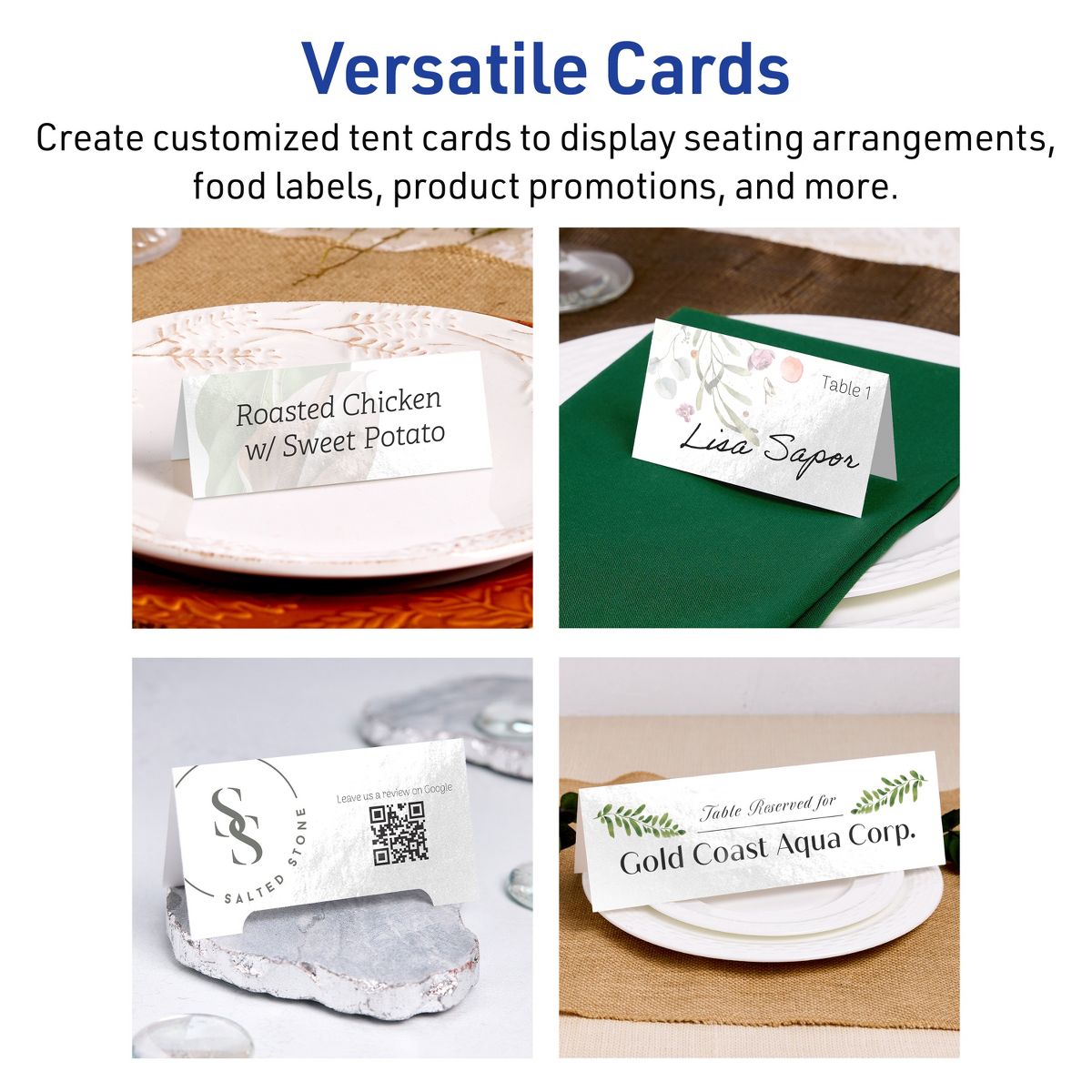 Avery Glossy White Tent Cards, 2" x 3-1/2" Rectangle - thumbnail 3