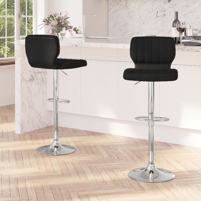 Merrick Lane Set of Two Swivel Bar Stools with Vertical Stitched Back and Adjustable Chrome Base with Footrest, 3 of 9