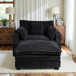 40'' Wide Corduroy Oversized Chair with Ottoman - Comfy Upholstered Lounge Armchair, USB & Cup Holders for Multi-Spaces - 1 of 4