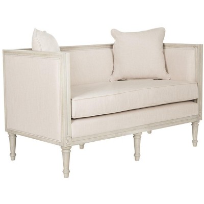 Leandra 53" Gray Linen and Wood Stationary Settee